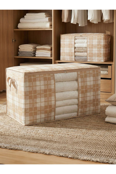 NACAREV 2 Adet Mega Boy Pencereli Bej Kare Desen Ekoseli Yastık Yorgan Hurcu ...