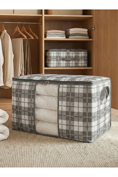 NACAREV Mega Boy Pencereli Gri Kare Desen Ekoseli Yastık Yorgan Hurcu 90x50x50 cm