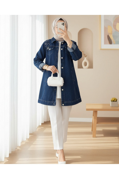 HİJABAYA Τζιν μπουφάν με πέτρα εμπριμέ που πλένεται