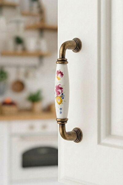 BERFİNO 5 'li 314/096/08-15 Porselen Detaylı Kulp 96 mm – Şık Metal Mobilya K...