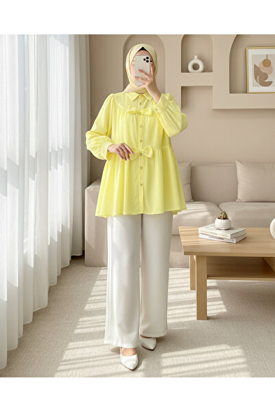 Modamorfo Πουκάμισο με λεπτομέρεια μπροστινού φιόγκου - Ανοιχτό κίτρινο