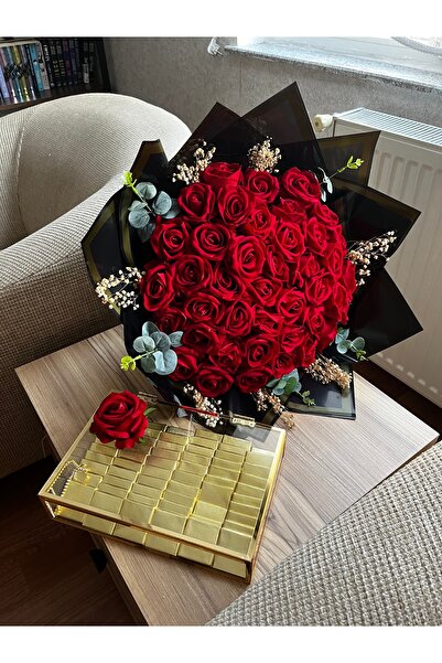 cloudhome Kız isteme çiçeği hediyelik 61 li kırmızı gül 60 çikolata