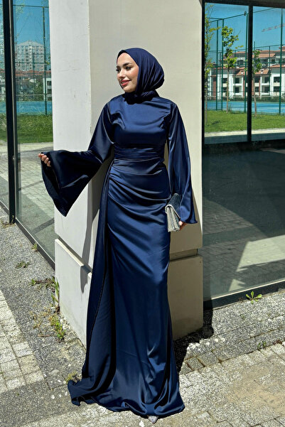 Tarzım Tuba Büyük Ispanyol Kol Uzun Parça Detaylı Özel Gün Abiye Lacivert