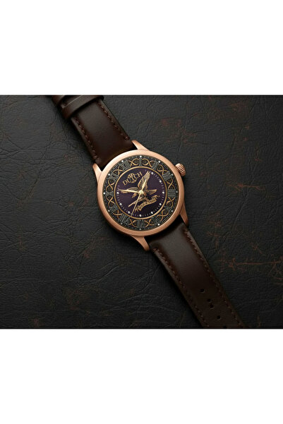 DUTCH STORE ساعة كلاسيكية بإطار نحاسي وسوار جلد بني – مقاومة للماء