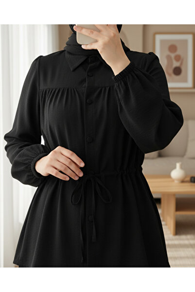 Modamorfo Μπλούζα πουκάμισο με κορδόνια με κουμπιά - Μαύρο