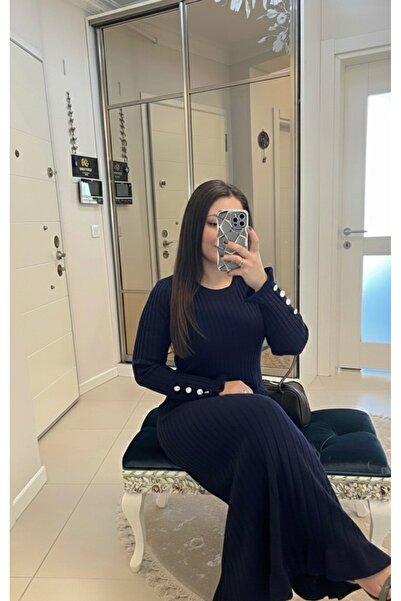 ABBA Μακρύ φόρεμα με χαλαρό πλεκτό ύφος ισλαμικής ένδυσης σε μπλε ναυτικό