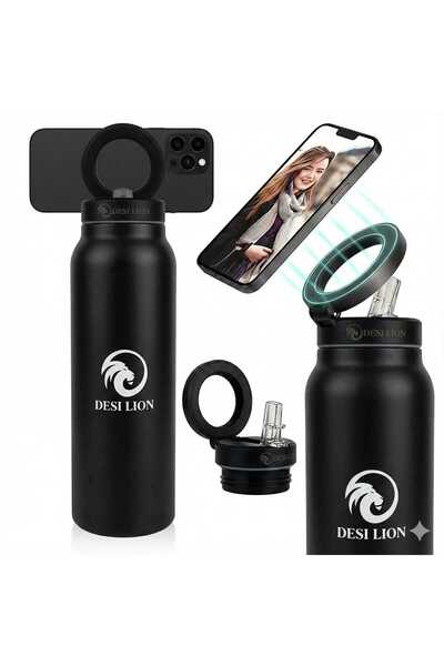 DESI LION 710 ml Stainless Steel Insulated Water Bottle with Magnetic Phone H...