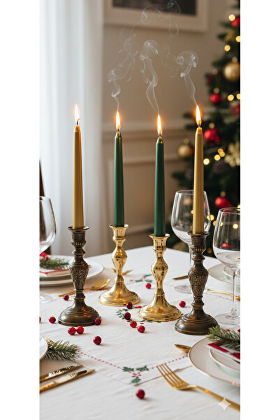 Gizemli Home Yılbaşı Özel Metalik GOLD- YEŞİL Şamdan Mumu