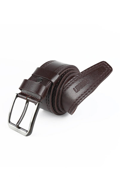 LUGMO حزام رجالي من الجلد الطبيعي مقاس 4.5 سم بنمط خياطة بني اللون