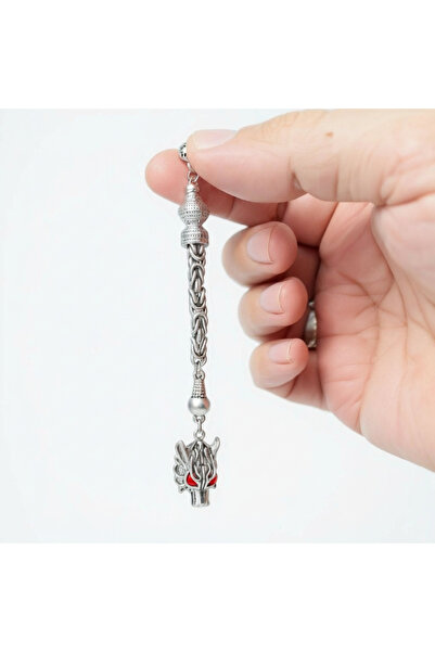 Budakoğulları Kral Zincirli 925 Ayar Gümüş Kurt Ülkü Bozkurt Hazır Tesbih Püskülü