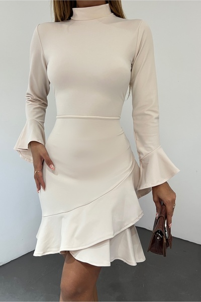 Fav Style Rochie mini cu tiv cu mânecă lungă cu guler în picioare pentru femei