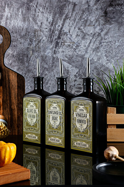 TheBRo 500ML New Premium Serisi 3’lü Set Zeytinyağı,Ayçiçek Yağı ve Sirke Şişesi
