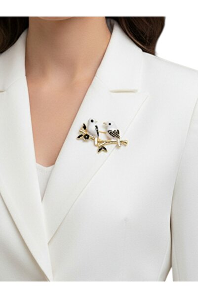 MODAMİRA AKSESUAR İki Kuş Figürlü Mineli Broş – Çiçekli Dal Tasarımı – Zarif ...
