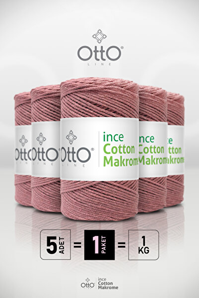 Otto خيط مكرامية قطني رفيع - وردي باهت - عبوة من 5 قطع - 2 مم/200 جرام/170 مت...