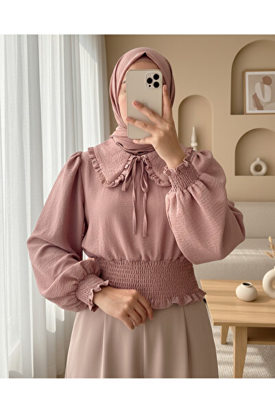 Modamorfo Bluză cu mânecă lungă cu guler pentru bebeluși cu talie elastică -G.Kurusu