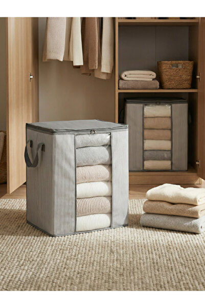 NACAREV منظم ملابس بيكيه مخطط من أنثراسايت - قطعتين 45x30x50 سم