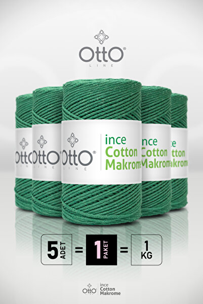 Otto İnce Cotton Makrome - Çimen Yeşil - 5'li Paket - 2mm/200gr/170m - Pamuk ...