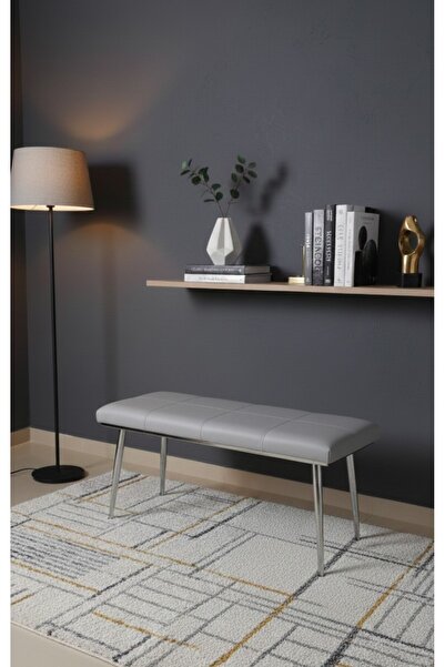 ÖZCAN METAL Metal Ayaklı Krom Gri Bench Mutfak Salon Antre Yatak Odası Puf Bank