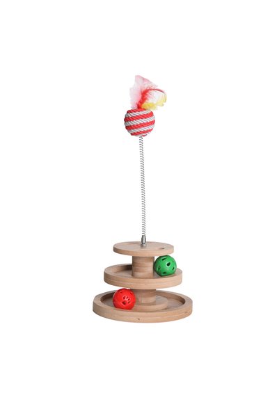Generic Brand Wood - Cat Toy - Multi-Purpose Use (Contains Rattle and Spring Ball)