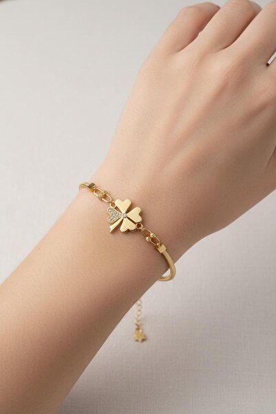 Çgk Çiğdem Gürel Kuyumculuk ÇGK 8 Ayar Altın Yonca Motifli Ataç Dorikalı Balı...