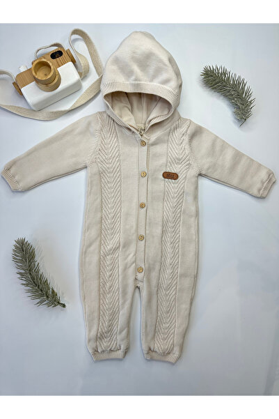 NİNOS ALEGRES KIZ - ERKEK %100 PAMUK KILÇIK DESEN KAPŞONLU TULUM CREAM