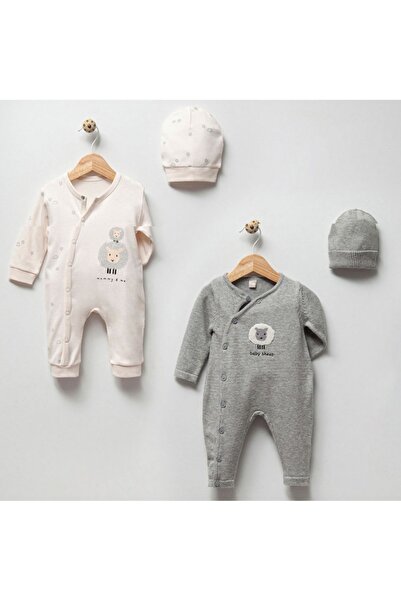 Nipperland Çaren Kids- Unisex Bebek Kuzu 2'li Tulum Takım- % 100 Pamuk Biri Triko 2'li Tulum Takım & Şapka