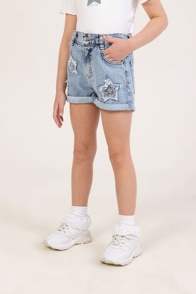 DMB BOYS & GIRLS Çaren Kids- Yıldız Detaylı Pul İşleme Kız Denim Şort