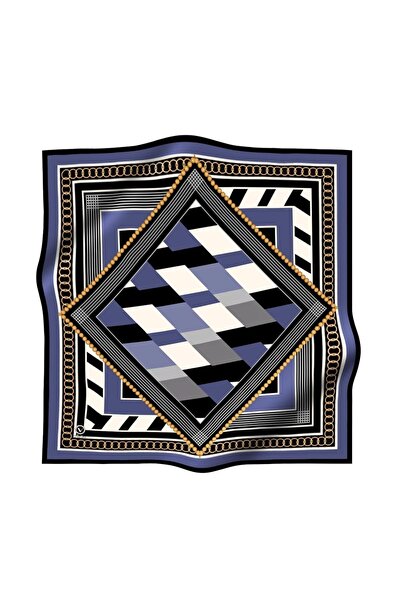 VİOLLA Soft Geometrik Desenli Lacivert Renkli 90x90 Eşarp (İpek İçermez) Kena...