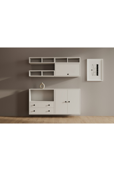 Luna Modül Duvara Monte 3 Kapaklı 2 Çekmeceli Modern Çok Amaçlı Dolap