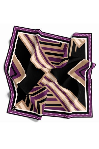 VİOLLA Soft Geometrik Desenli Mor Renkli 90x90 Eşarp (İpek İçermez) Kenar Dik...