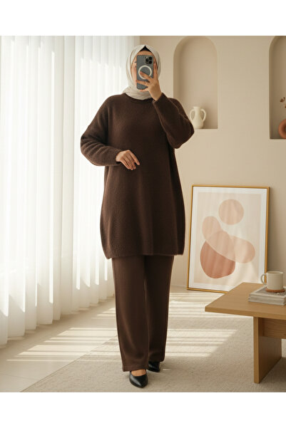 Modamorfo Bearded Long Loose Knitwear Tunic - Brown