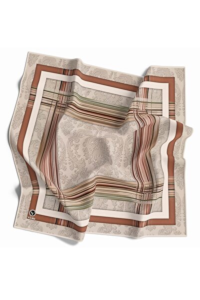 VİOLLA Soft Çerçeveli ve Batik Desenli Bakır Renkli 90x90 Eşarp (İpek İçermez...