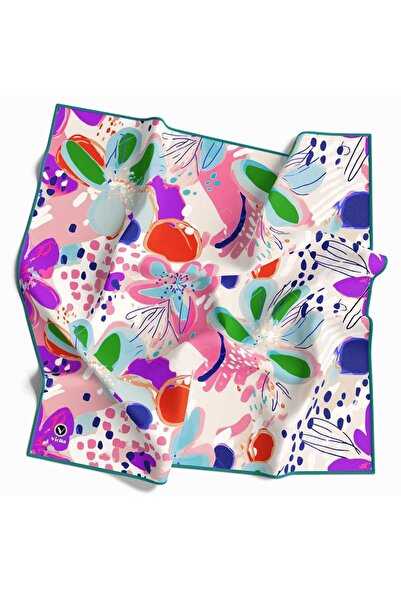 VİOLLA Twill Yumuşak Dokulu Çiçekli Batik Desenli Pembe - Turuncu Renkli 90x9...