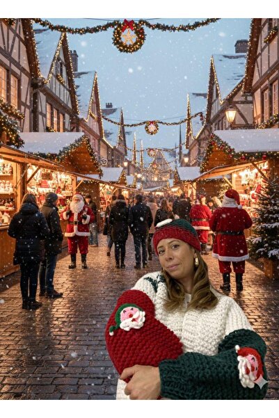 ORGANICMIRA Kadın Yılbaşı Şapka Hırka Takım Yeni Yıl Cardigan Ceket Christmas...