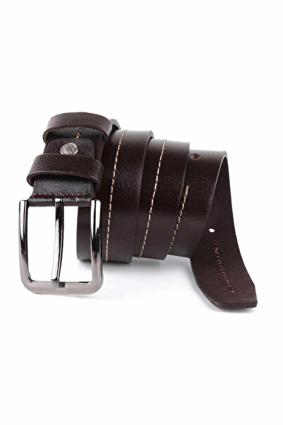 LUGMO Γνήσιο Δερμάτινο Ανδρική Ζώνη Ραπτικής Μοντέλο Καφέ 4 εκ