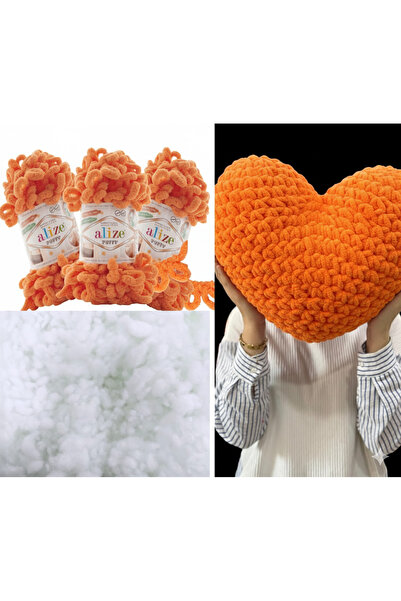 Alize Набір з 3 пухких подушок у формі серця - 336 помаранчевих і 400 г напов...