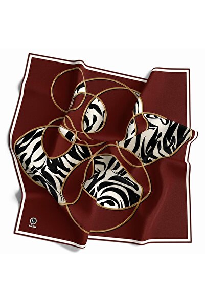 VİOLLA Soft Çember ve Zebra Desenli Bordo Renkli 90x90 Eşarp (İpek İçermez) K...