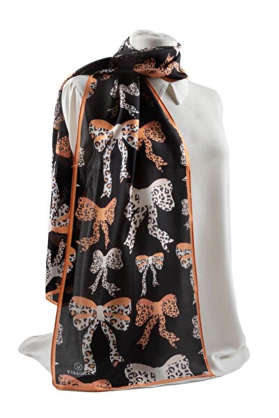 Vissona Satin Silk Leopard Bow Patterned Women's Scarf