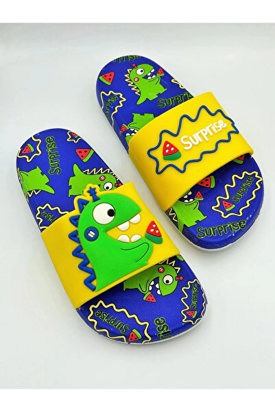 GEZER Dinazor Deseneli Kaydırmaz Taban Deniz Havuz Plaj Günlük Kulanıma Uygun Erkek Çoçuk Terlik