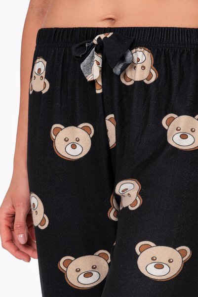 Kompedan Women's Suede Teddy Bear Patterned Pajamas Single Bottom