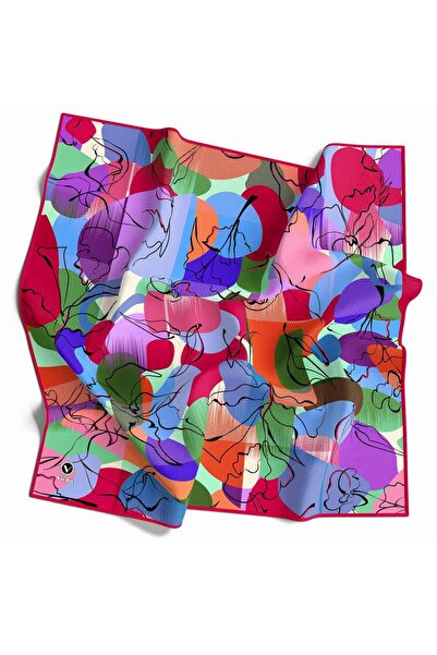 VİOLLA Pamuksu Batikli Ve Çiçek Desenli Pembe Renkli 90x90 Soft Eşarp Kenar D...
