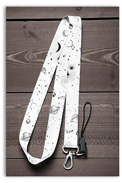 Mia Aurora Beyaz Galaksi Takım Yıldızı Desenli Boyun Askı İpi Yaka Kartı Kiml...