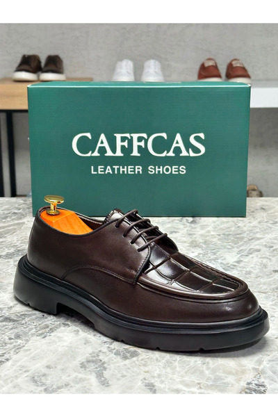 Caffcas Чоловічі повсякденні оксфорди з натуральної шкіри коричневого кольору...
