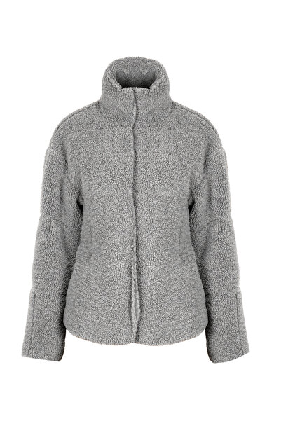 Levi's معطف طويل مبطن بتصميم رقع مبطن من نوع تيدي - رمادي