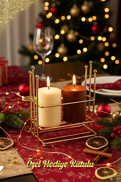grimorlife 3 Lü Özel Kutulu Dekoratif Yılbaşı Yeni Yıl Hediyelik Gold Mumluk ...