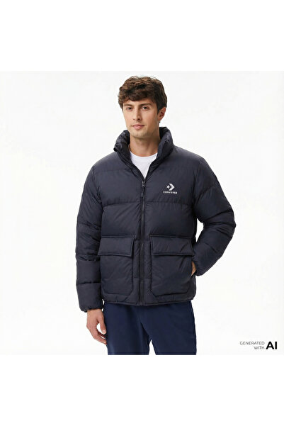 Converse Classic Erkek Dik Yaka Siyah Şişme Mont