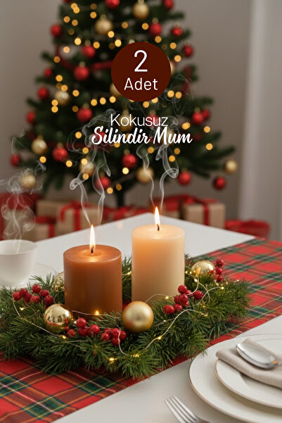 grimorlife 2'li Dekoratif Mum Seti - Yeni Yıl Yılbaşı Hediyelik Mum - Krem Ve...