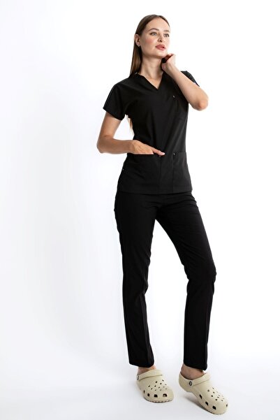 Uçak Medikal Siyah Core-flex Likralı Cerrahi Takım