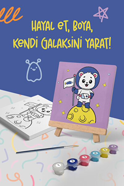 Mind & Play Uzaylı Ayı Temalı Çocuk Tuval Boyama Seti | 20x20 Tuval + 6 Renk ...