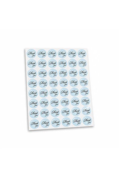 koliciabla Pastel Blue & Leaf Patterned'Thank You' Sticker (4X4Cm) - 48 Pieces |   Ferah Bir Thank You